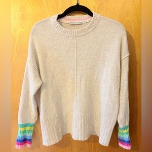 Alashan Cream Crewneck Sweater with Rainbow Stripe Cuffs